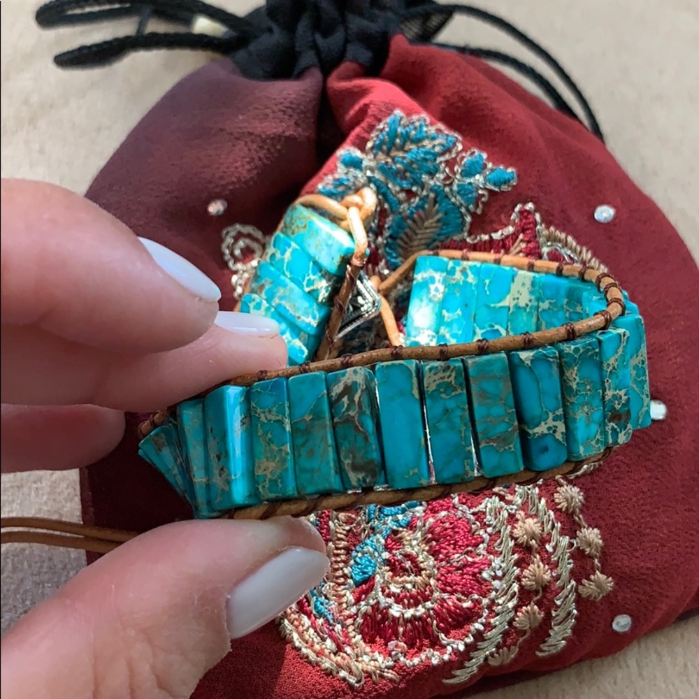 Gorgeous Turquoise vegan leather marble bracelet